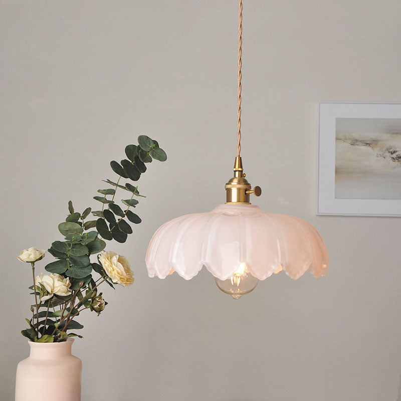 Hjemix | Moderne Art Deco Solsikke Lotusblad Glasskjerm Messing 1-Lys Pendellampe for Stue