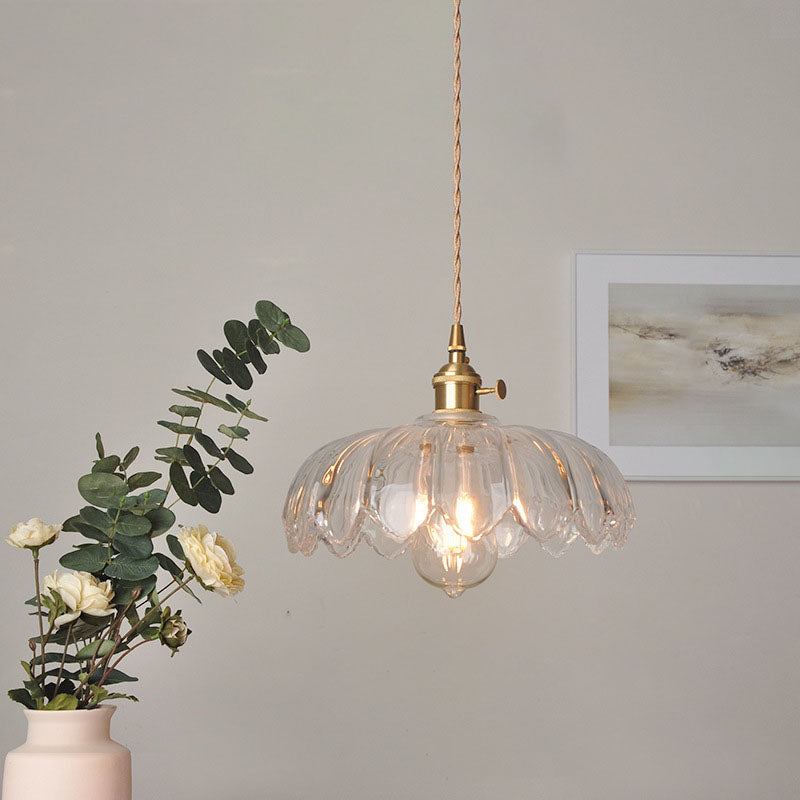 Hjemix | Moderne Art Deco Solsikke Lotusblad Glasskjerm Messing 1-Lys Pendellampe for Stue