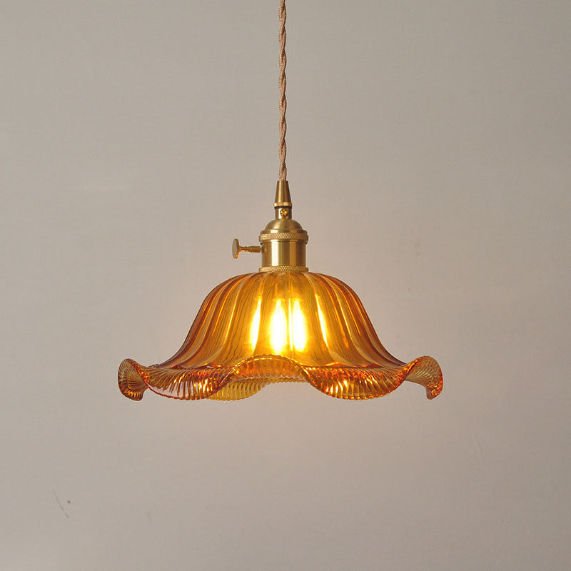 Hjemix | Moderne Art Deco Solsikke Lotusblad Glasskjerm Messing 1-Lys Pendellampe for Stue