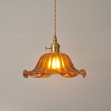 Hjemix | Moderne Art Deco Solsikke Lotusblad Glasskjerm Messing 1-Lys Pendellampe for Stue