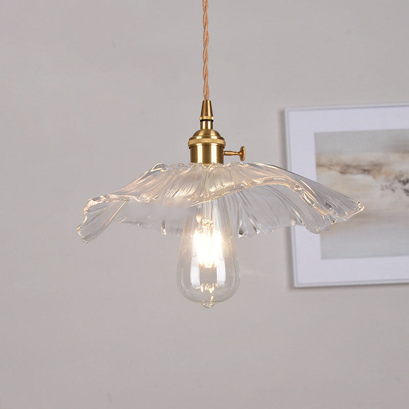 Hjemix | Moderne Art Deco Solsikke Lotusblad Glasskjerm Messing 1-Lys Pendellampe for Stue