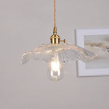 Hjemix | Moderne Art Deco Solsikke Lotusblad Glasskjerm Messing 1-Lys Pendellampe for Stue
