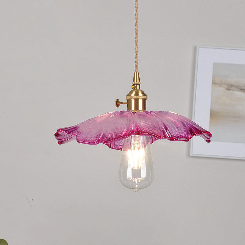 Hjemix | Moderne Art Deco Solsikke Lotusblad Glasskjerm Messing 1-Lys Pendellampe for Stue