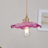 Hjemix | Moderne Art Deco Solsikke Lotusblad Glasskjerm Messing 1-Lys Pendellampe for Stue