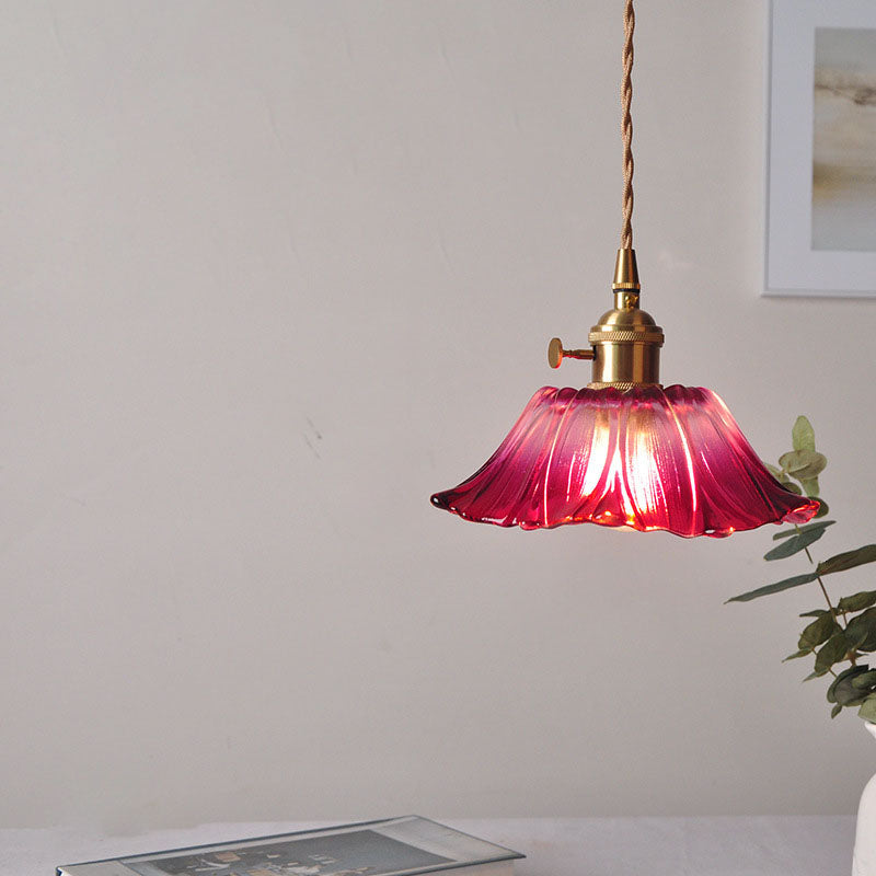 Hjemix | Moderne Art Deco Solsikke Lotusblad Glasskjerm Messing 1-Lys Pendellampe for Stue