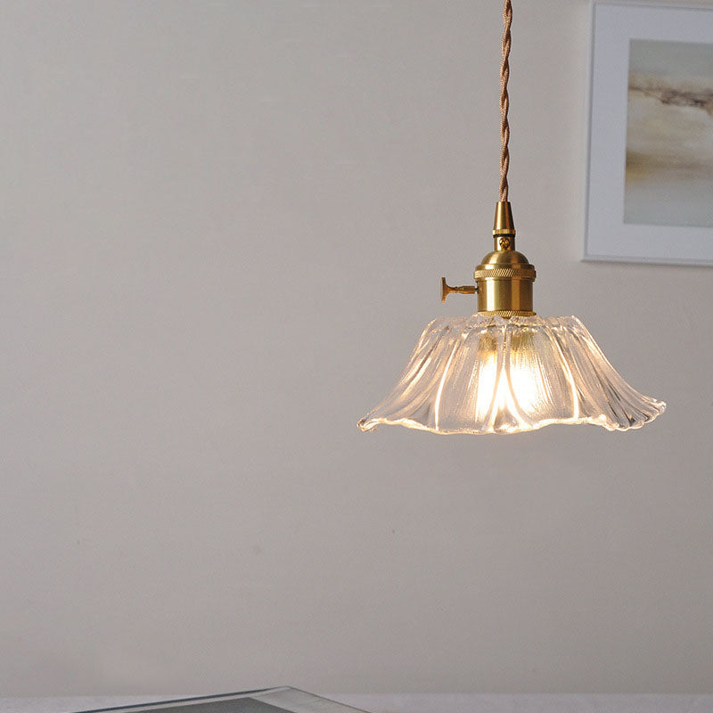 Hjemix | Moderne Art Deco Solsikke Lotusblad Glasskjerm Messing 1-Lys Pendellampe for Stue