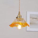 Hjemix | Moderne Art Deco Solsikke Lotusblad Glasskjerm Messing 1-Lys Pendellampe for Stue