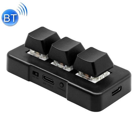 Hjemix | MK321BT Bluetooth 5.1 3 Taster Tilpassbare Taster Gaming Kontor PS Clip Makro Programmering Tastatur (Svart)