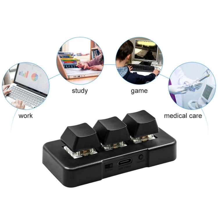 Hjemix | MK321BT Bluetooth 5.1 3 Taster Tilpassbare Taster Gaming Kontor PS Clip Makro Programmering Tastatur (Svart)