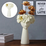 Hjemix | Nordic Girl Hode Blomst Harpiks Vase Statue Blomster Vaser for Kontor Skrivebord Tørkede Blomster Ornamenter Dekor Beholder