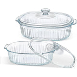 Hjemix | 4-delt Glass Bakeware Sett med 2 Bakeware Retter med Glasslokk, 1.9 Qt og 3 Qt