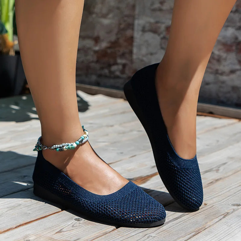 Hjemix | Kvinner Rundtå Flat Sko Solid Farge Strikket Tøfler Casual Pustende Ballett Flats Kvinner Flat Sko Loafers Kvinner