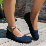 Hjemix | Kvinner Rundtå Flat Sko Solid Farge Strikket Tøfler Casual Pustende Ballett Flats Kvinner Flat Sko Loafers Kvinner