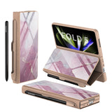 Hjemix | Støtbestandig Rustningssak Glassdeksler Stativ Sett Inn Kort Lærsak for Samsung Galaxy Z Fold 5/4