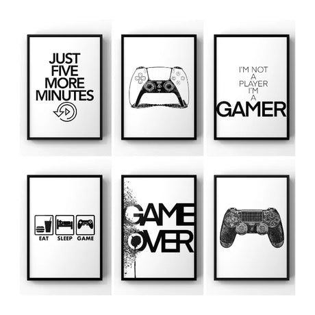 Hjemix | Svart-Hvitt Gamer-Plakat Minimalistisk Veggkunst Fine Kunstlerlerrettrykk Trendy Bilder For Barnerom Gamerom Veggkunst Dekor