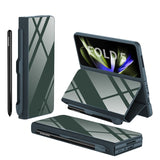 Hjemix | Støtbestandig Rustningssak Glassdeksler Stativ Sett Inn Kort Lærsak for Samsung Galaxy Z Fold 5/4