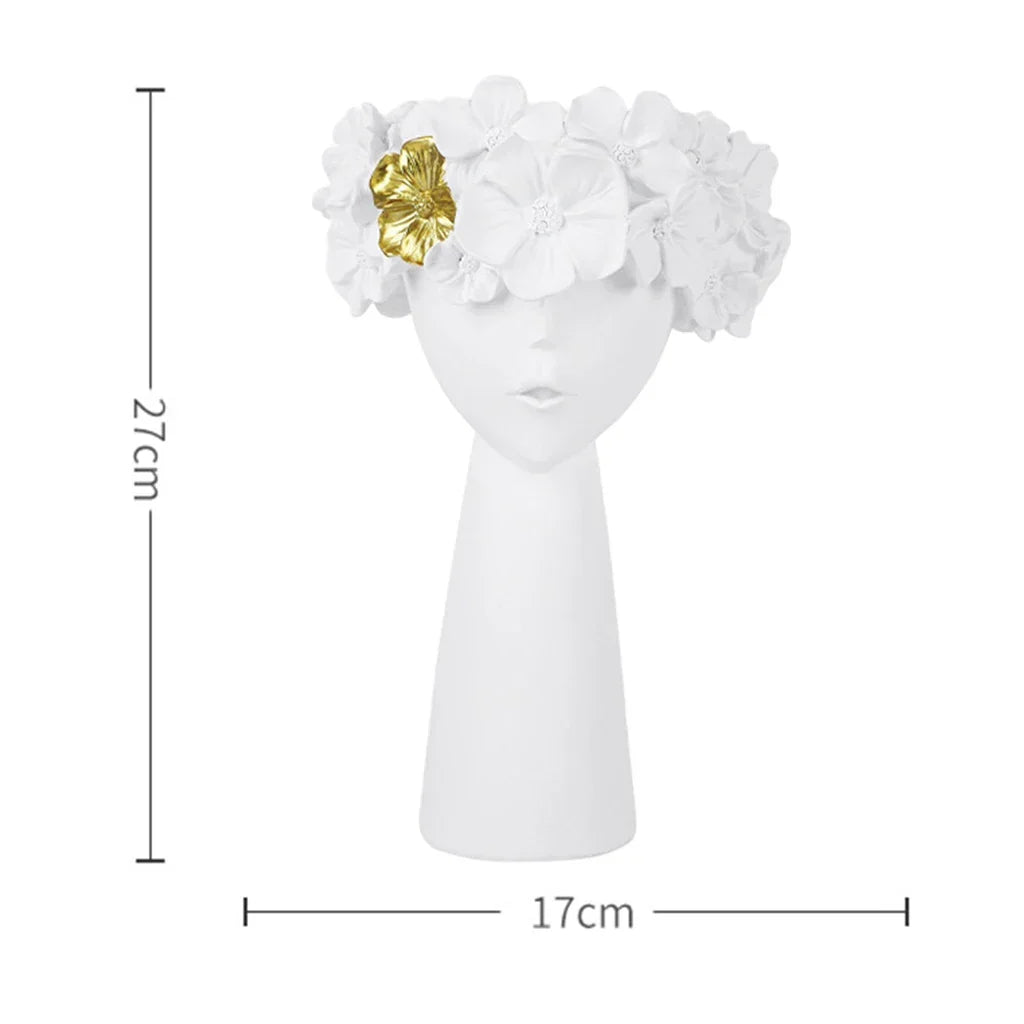 Hjemix | Nordic Girl Hode Blomst Harpiks Vase Statue Blomster Vaser for Kontor Skrivebord Tørkede Blomster Ornamenter Dekor Beholder