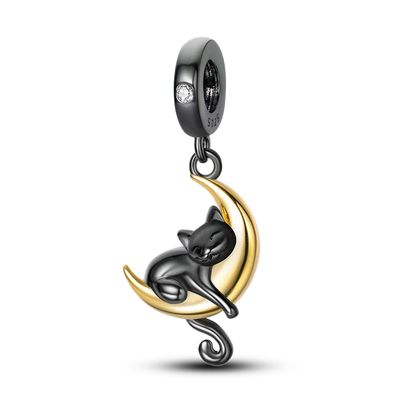 Hjemix | 925 Sølv Gylden Leopard Charms Perler Fargerik Kameleon Nesehorn Løve Skarabé Katt Anheng Kompatibel med Original Pandora Armbånd Smykker