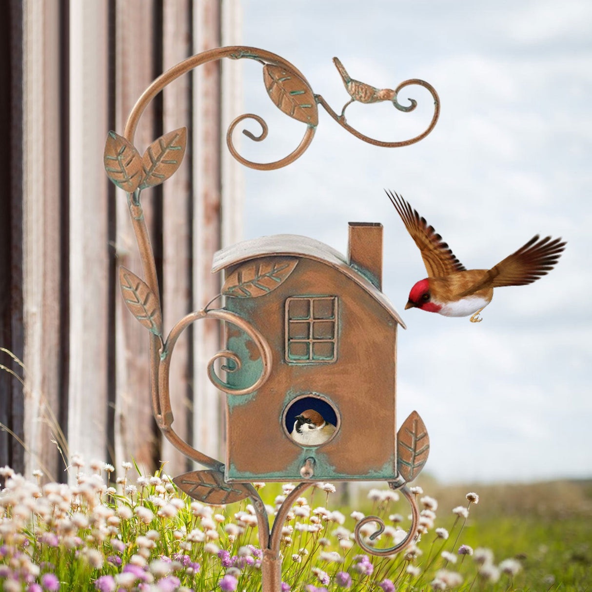 Hjemix | Metall kunst fuglehus hage stake - Talart