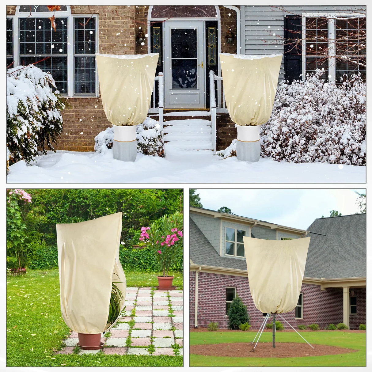 Hjemix | Vinterbeskyttelsestrekk for planter - Frostbeskyttelse med glidelås og snøring, pustende for palmer og potteplanter i hagen