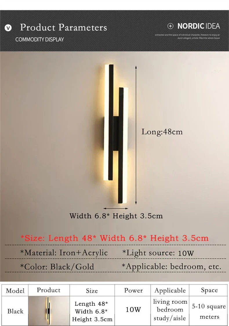Hjemix | Moderne LED Vegglampe: Svart/Gull Akryl Romdekorasjonslys