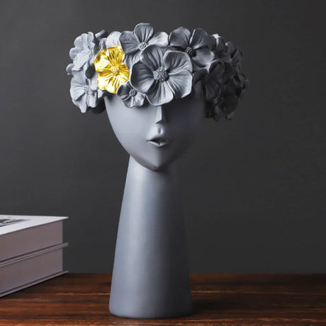 Hjemix | Nordic Girl Hode Blomst Harpiks Vase Statue Blomster Vaser for Kontor Skrivebord Tørkede Blomster Ornamenter Dekor Beholder
