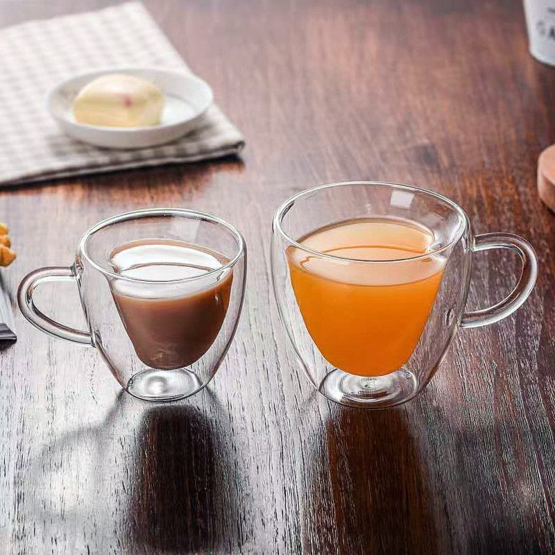 Hjemix | Hjerte Kjærlighet Form Glass Krus Dobbeltveggede Kaffe Kopper Isolerte Te Melk Sitron Juice Vann Kop Varmeresistent Drikkeutstyr Elske Gave