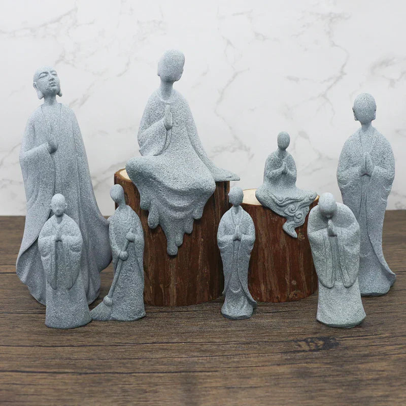 Hjemix | Buddha Stein Statue Liten Buddhiste Munker Tibetansk Buddhisme Figurer Zen Hage Ornament Meditasjon Hjem Akvarium Dekorasjon