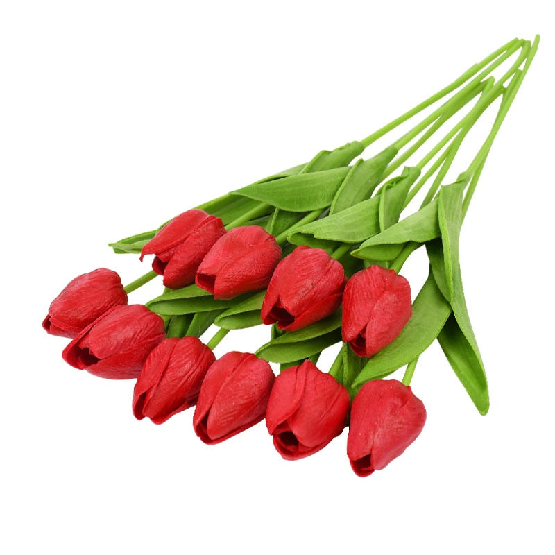 Hjemix | Kunstig Blomsterbukett med Tulipaner, Dekorasjon (10 Stykker)