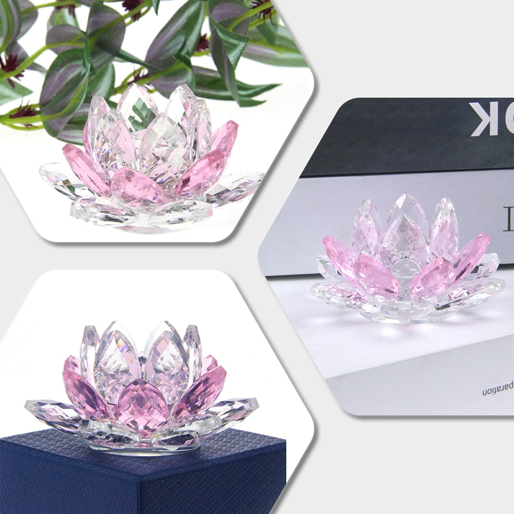 Hjemix | Crystal Lotus Flower Craft Glass Paperweight Home Decoration Ornaments Figures Home Wedding Party Decor Gifts Souvenir