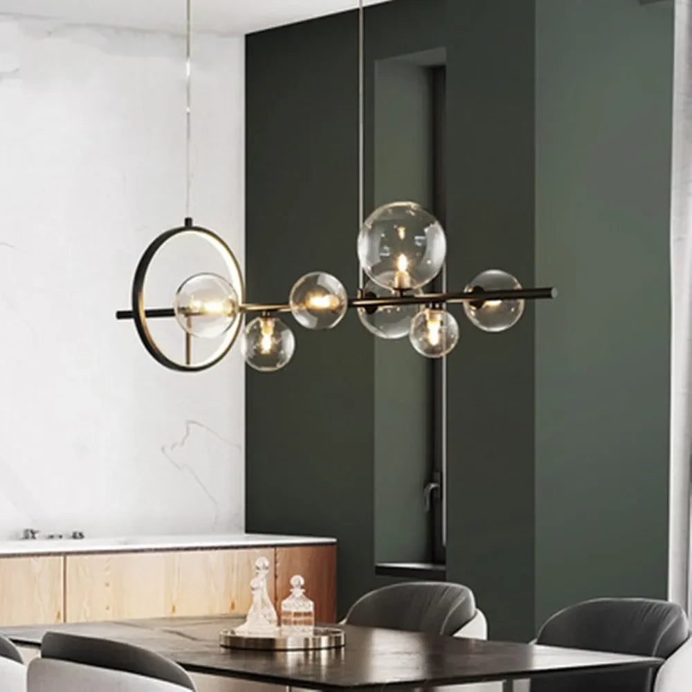 Hjemix | Moderne kreativ metall krystallampe: 7/10 klare glassbobler, lang rund design med G9 lyskilde