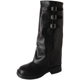 Hjemix | Retro Stil Kne-Høye Støvler Kvinner Mote Kvinner Slip-On Ridder Lange Støvler Høst Vinter Kvinner Fottøy