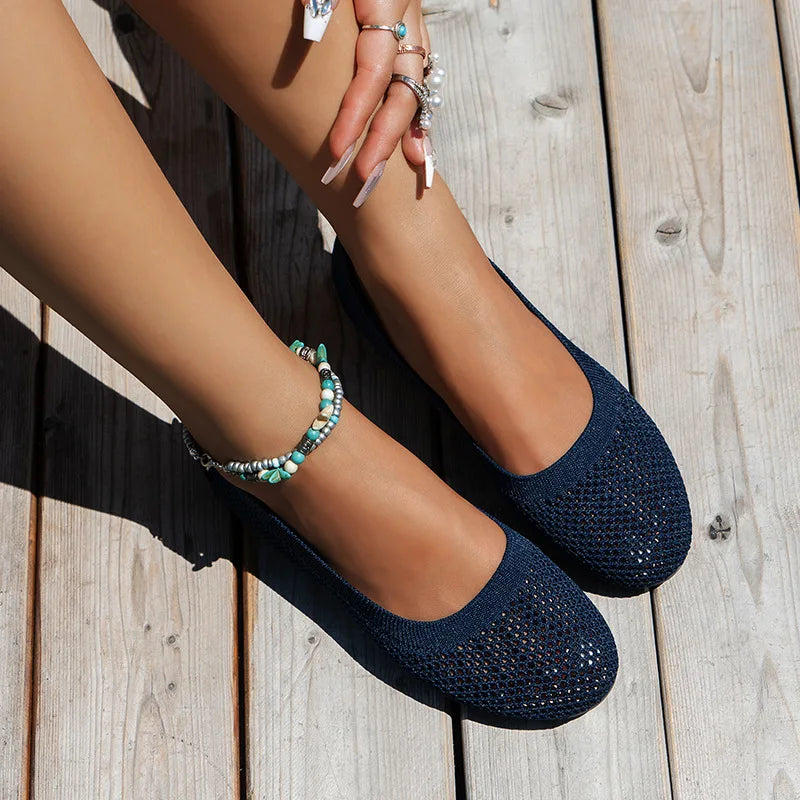 Hjemix | Kvinner Rundtå Flat Sko Solid Farge Strikket Tøfler Casual Pustende Ballett Flats Kvinner Flat Sko Loafers Kvinner