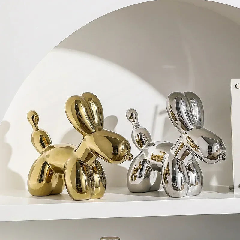 Hjemix | Nordisk Keramisk Ballonghund Skulptur Gull Dyre Dekorasjoner Statue Stue Ornament Kreativ Skrivebord Ornament Hjem Dekor