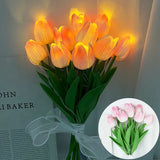 Hjemix | LED-lampe med kunstig tulipanbukett perfekt for gaver eller som bryllupsfest hjemmeinnredning