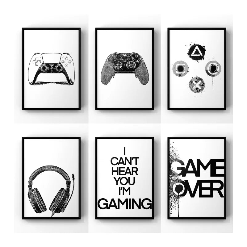 Hjemix | Svart-Hvitt Gamer-Plakat Minimalistisk Veggkunst Fine Kunstlerlerrettrykk Trendy Bilder For Barnerom Gamerom Veggkunst Dekor