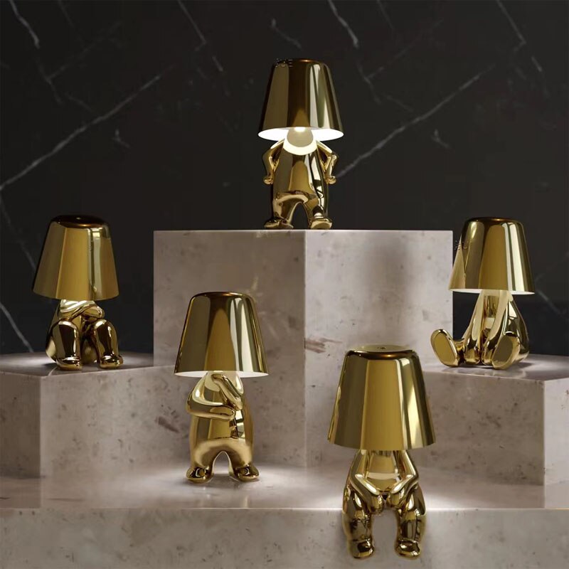 Hjemix | Golden Man LED Tenke Bordlampe – Leken Nattbordlampe for Soverom & Dekor