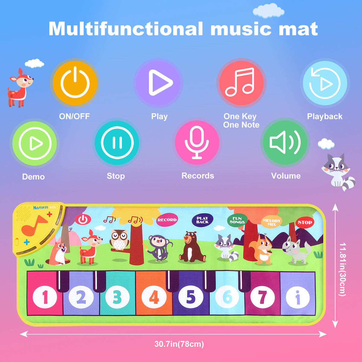 Multifunksjonell Musikalsk Dansematte for Småbarn - Interaktivt Piano Tastatur med Dyrelaterte Lyder, Pedagogisk Gave til Barn, Bærbar Moro!