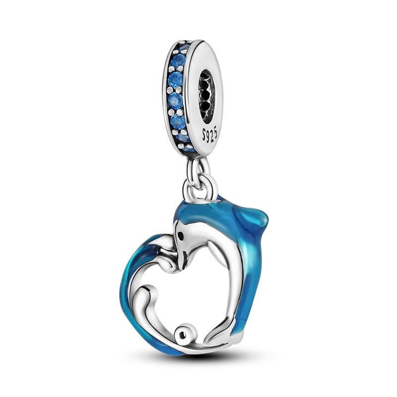 Hjemix | 925 Sølv Gylden Leopard Charms Perler Fargerik Kameleon Nesehorn Løve Skarabé Katt Anheng Kompatibel med Original Pandora Armbånd Smykker