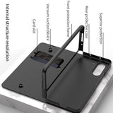 Hjemix | Støtbestandig Rustningssak Glassdeksler Stativ Sett Inn Kort Lærsak for Samsung Galaxy Z Fold 5/4