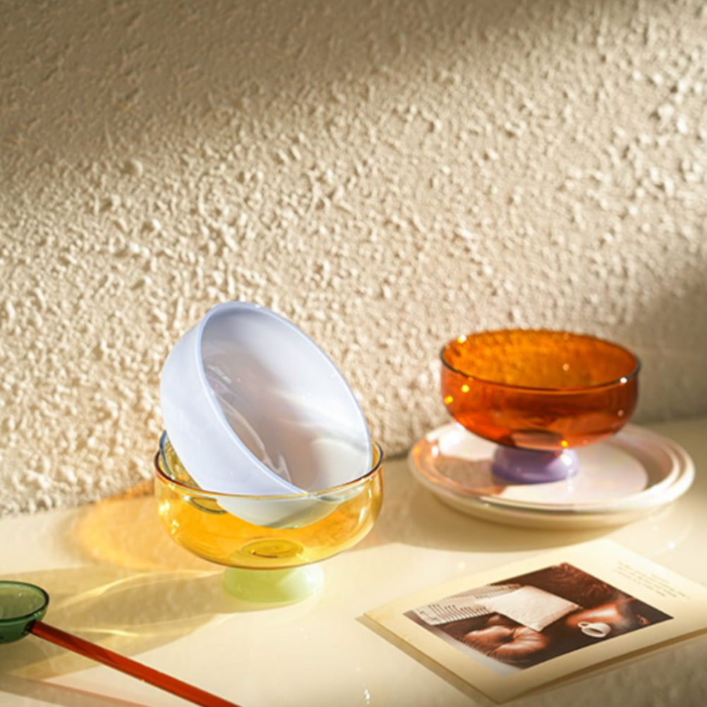 Hjemix | Fargerik borosilikat dessertbolle med skje