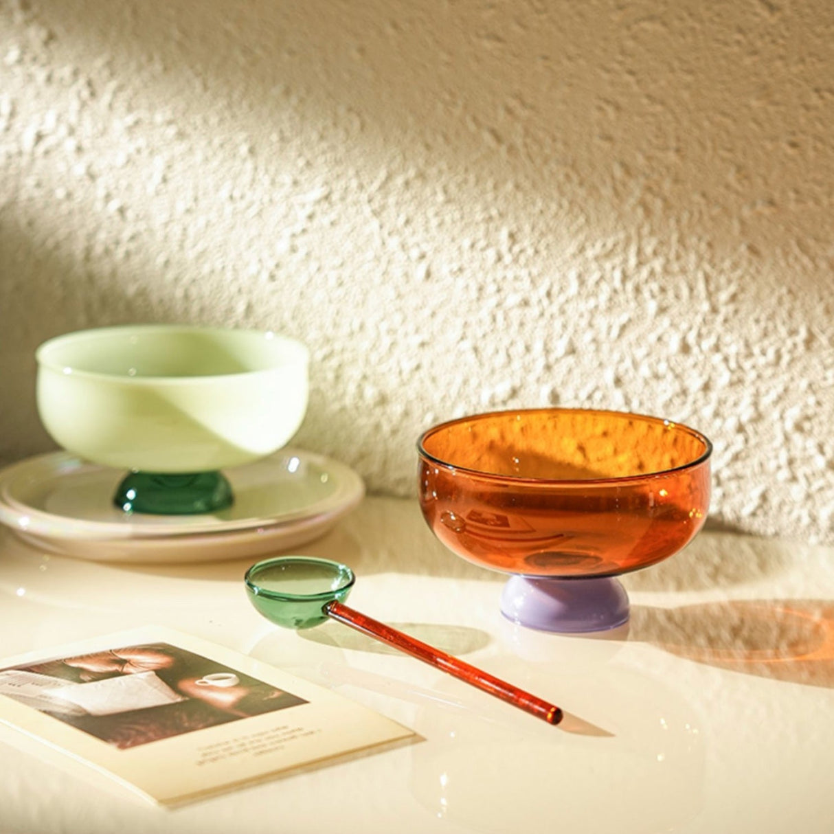 Hjemix | Fargerik borosilikat dessertbolle med skje