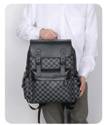 Hjemix | Trendy Rute Business Allsidig Herre Ryggsekk Reise Stor Kapasitet Luksus Merke Design Ryggsekk Menn PU Lær Skole Ryggsekk