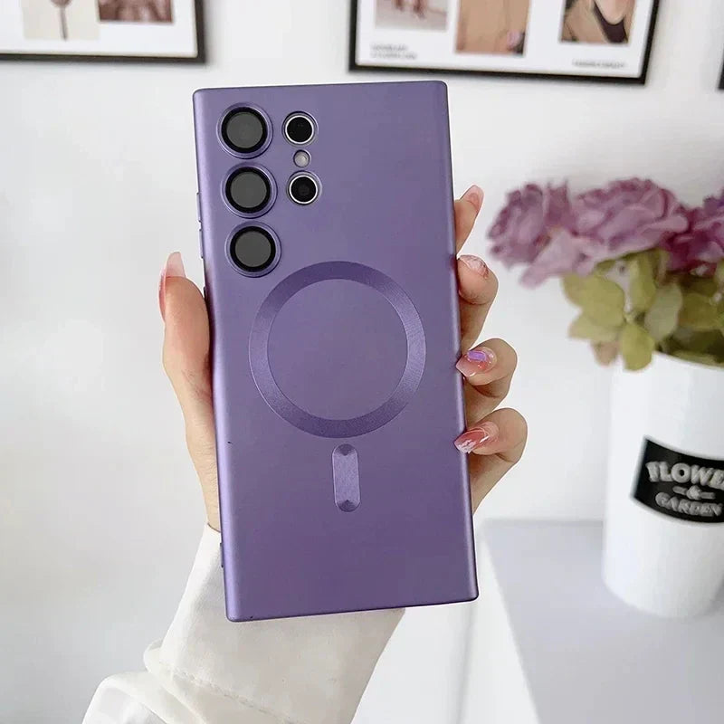 Hjemix | Luksus myk silikon Magsafe-deksel trådløs lade-deksel for Samsung Galaxy S24 S23 S22 S21 Ultra Plus full beskyttelse støtfangerdeksel