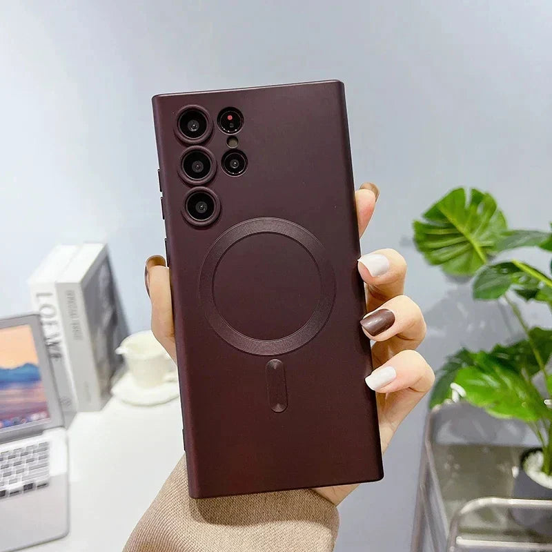 Hjemix | Luksus myk silikon Magsafe-deksel trådløs lade-deksel for Samsung Galaxy S24 S23 S22 S21 Ultra Plus full beskyttelse støtfangerdeksel