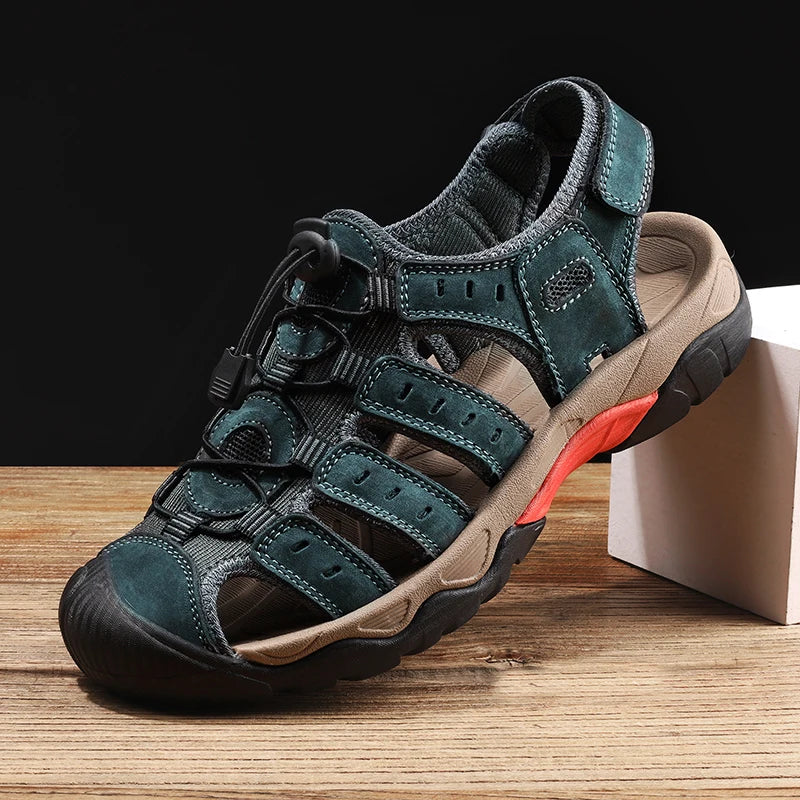 Hjemix | Sommer Herre Utendørs Sandaler Strand Sko Ekte Lær Turer Fotturer