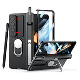 Hjemix | Luksus etui med S Pen-holder og hengslet skjermbeskyttelsesring stativ etui for Samsung Galaxy Z Fold 5 Z Fold 4