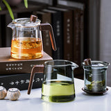 Hjemix | GIANXI Retro Glass Teapot Wood Handle Kinesisk Te Seremoni Gjennomsiktig Teutstyr Sett Kopp Filter Høy Bor Silikon Kanne 530ML