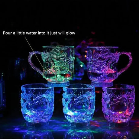 Hjemix | 1 stykke fargeforandrende luminescerende LED dragekrus vannaktiverte lys øl kaffe melk te vin whiskey bar kopp reise kreativ gave