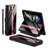 Hjemix | Støtbestandig Rustningssak Glassdeksler Stativ Sett Inn Kort Lærsak for Samsung Galaxy Z Fold 5/4